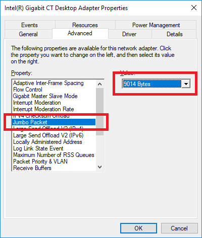 screenshot of where to enable jumbo frames